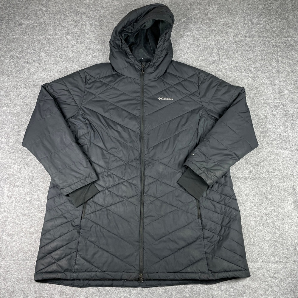 Columbia Puffer Jacket Womens 3X Black Joy Peak Hooded Omni-Heat Insulated